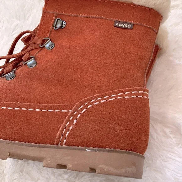 Lamo Taylor Burnt Orange Suede Faux Fur Lace Up Winter Boots Sz 9 - Picture 6 of 10
